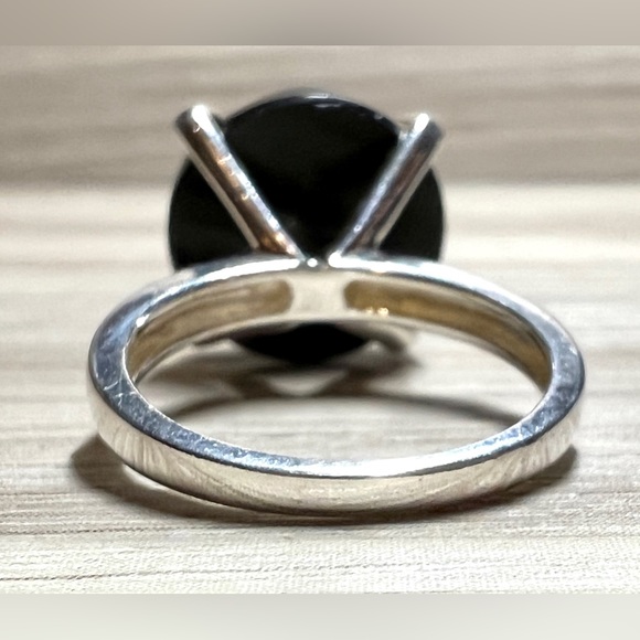Vintage Handmade Modernist Sterling Silver Prong-Set Black Agate Ring, Size 6.75 - Picture 4 of 11